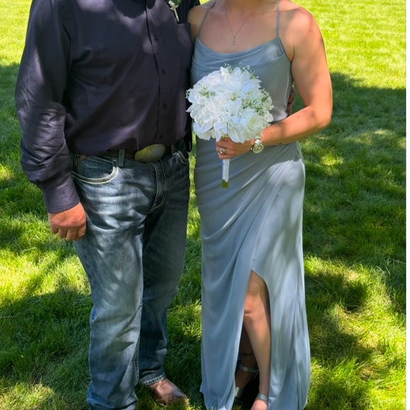 Azazie dusty blue bridesmaid dress custom size similar to  8 or 10 - Picture 1 of 15